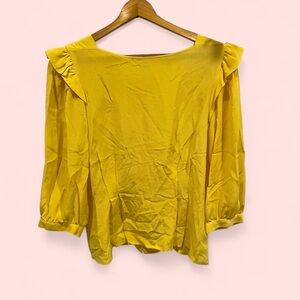Cute buttercup yellow silk ruffle trim blouse walter back buttons bright cheery